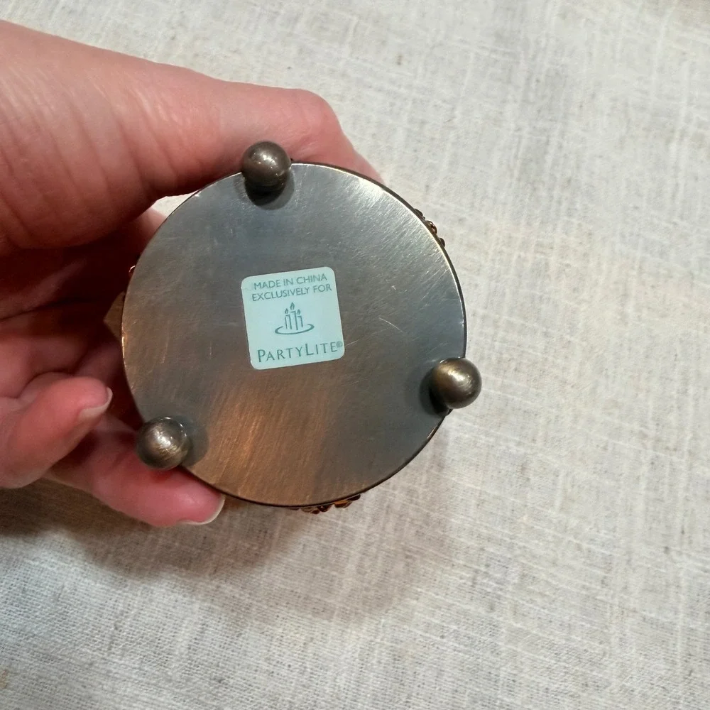 PartyLite Beaded Votive Candle Holder Red Amber Bronze Wire Footed Boho Decor - Picture 4 of 7